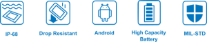 resistente al agua, resistente a caidas, alta capacidad de bateria, proteccion IP68